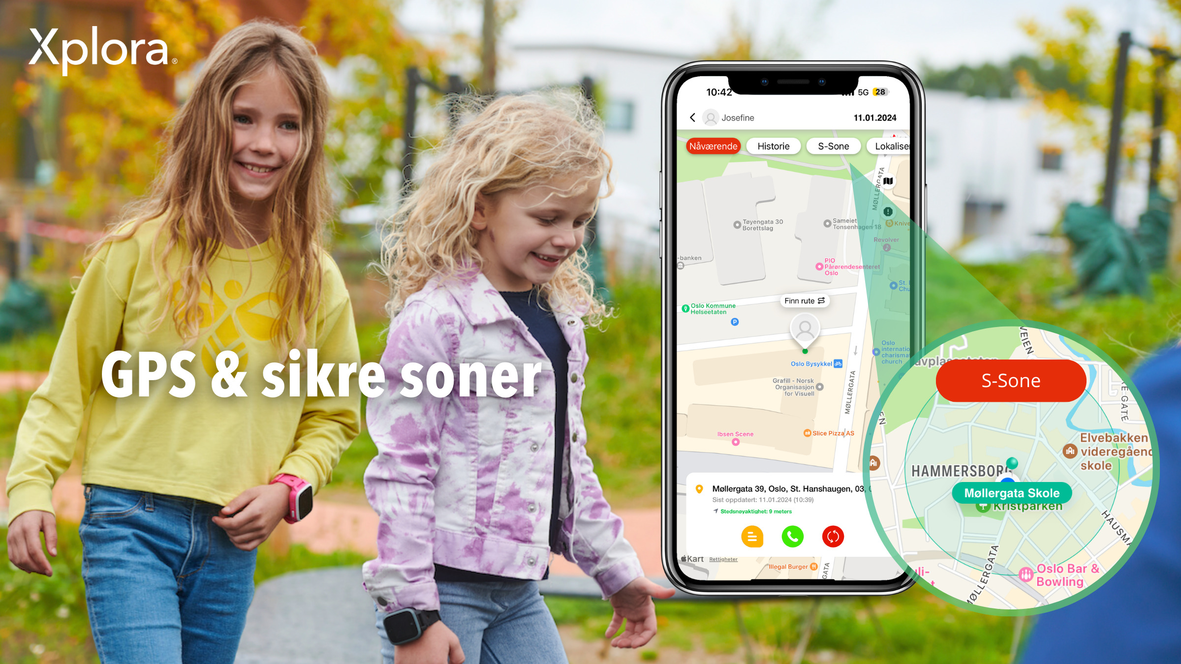 GPS og sikre soner på Xploras smartklokker