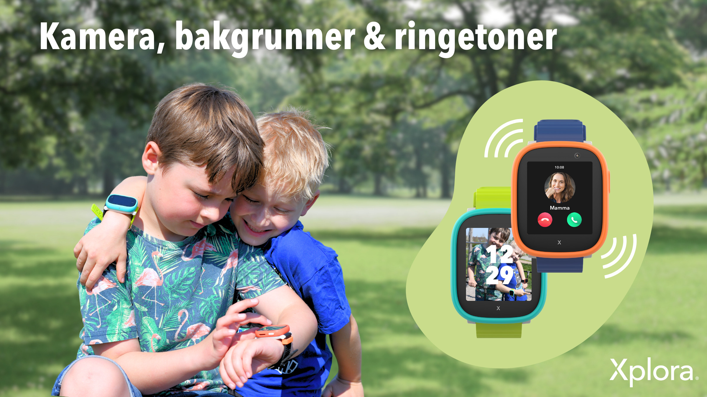 Kamera, bakgrunner og ringetoner på Xploras smartklokker